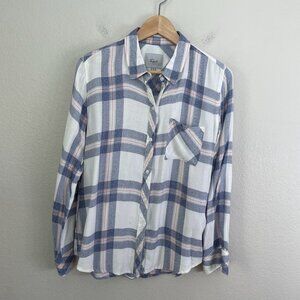 Rails Womens Medium Hunter Plaid Button Up Shirt White Slate Rose Flannel Top